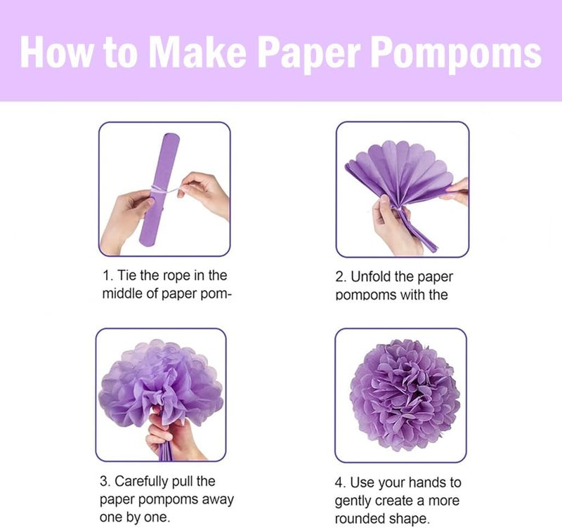 YESON Tissue Paper Pompoms Paper Flower 12 Pcs Pink,Lavender,Light Purple Paper Flower Ball for Birthday Bachelorette Wedding Baby Shower Bridal Shower Party Decoration - Image 3